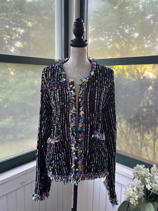 Zara Sweaters - Zara Black Confetti Fringe Open Front Cardigan Large NWT
